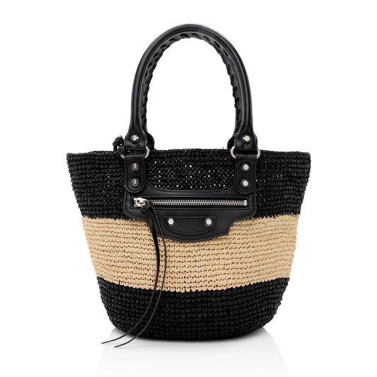 Luxury Balenciaga Raffia Striped Panier XS Tote (SHF-22896)
