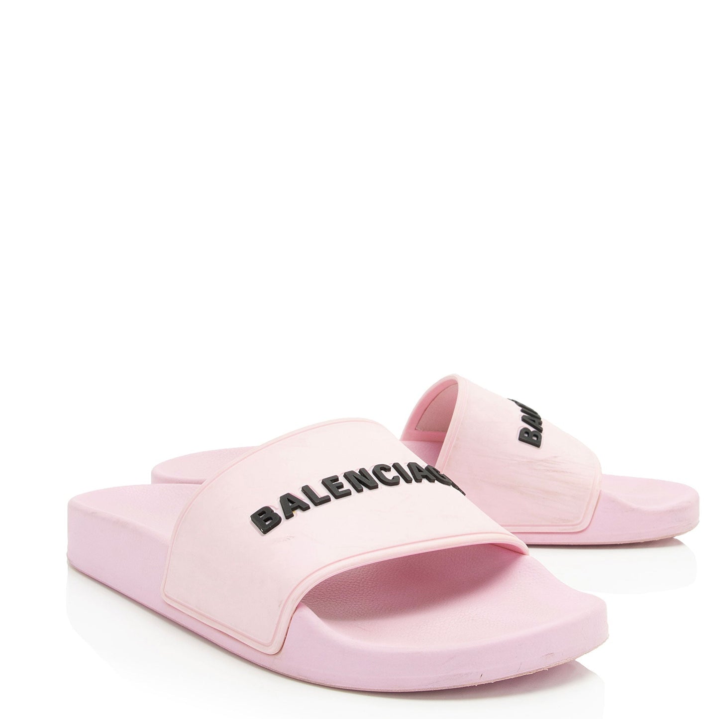 Luxury Balenciaga Rubber Logo Slides - Size 7 / 37 (SHF-QYLkMZ)
