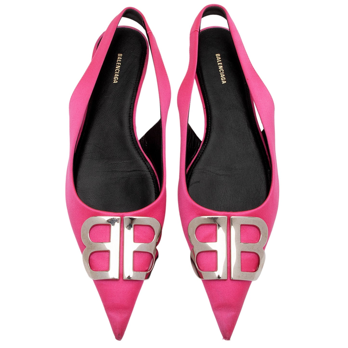 Luxury Balenciaga Satin BB Knife Slingback Flats - Size 6 / 36 (SHF-pCDQ06)