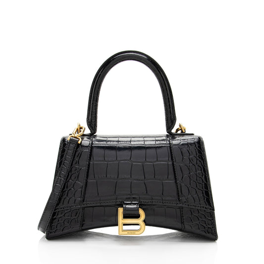 Luxury Balenciaga Shiny Croc Embossed Calfskin Hourglass Small Top Handle (SHF-4EXjgI)