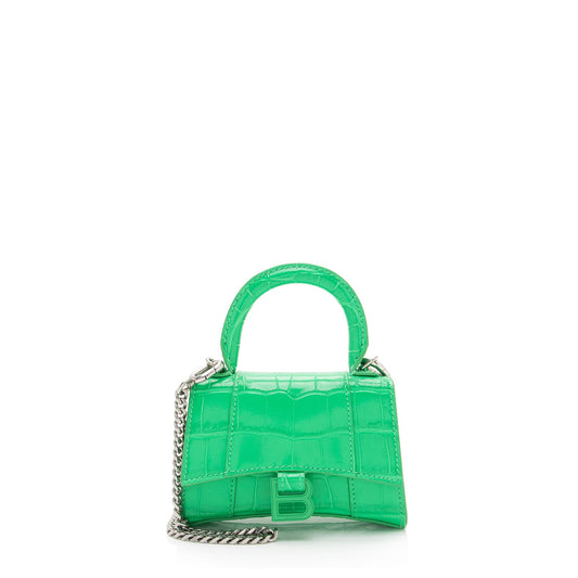 Luxury Balenciaga Shiny Croc Embossed Calfskin Hourglass Super Nano Top Handle (SHF-c6OAtN)