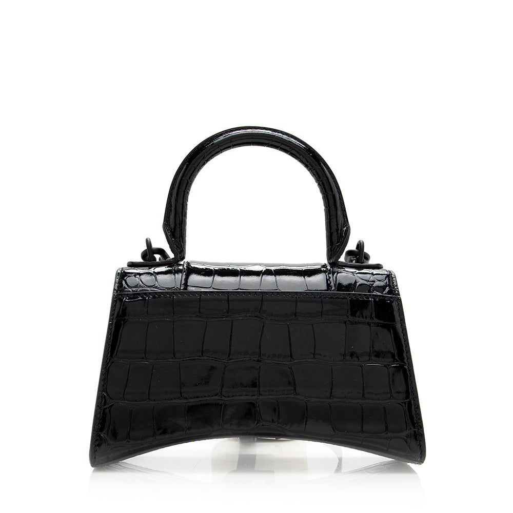Luxury Balenciaga Shiny Croc Embossed Calfskin Hourglass XS Satchel (SHF-20783)