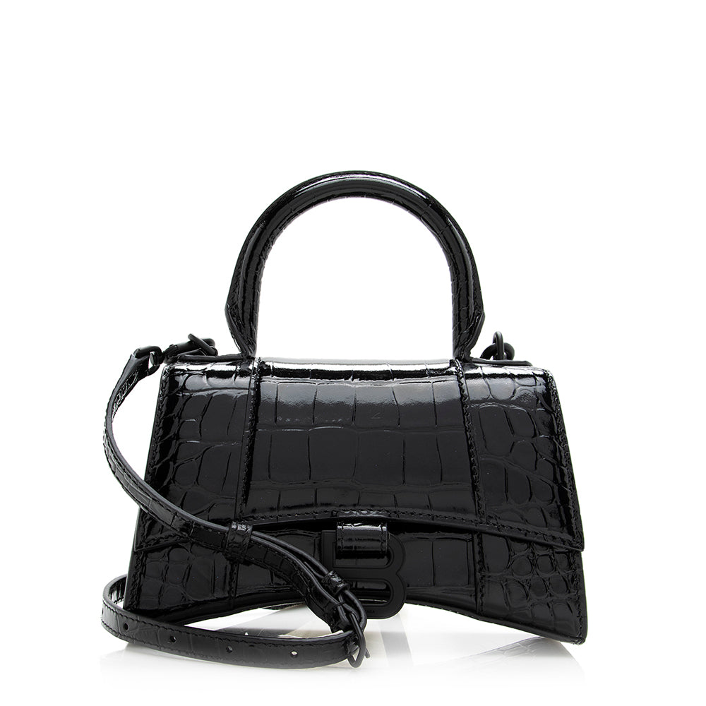 Luxury Balenciaga Shiny Croc Embossed Calfskin Hourglass XS Satchel (SHF-20783)