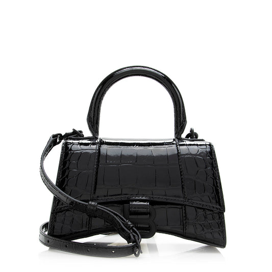 Luxury Balenciaga Shiny Croc Embossed Calfskin Hourglass XS Satchel (SHF-20783)
