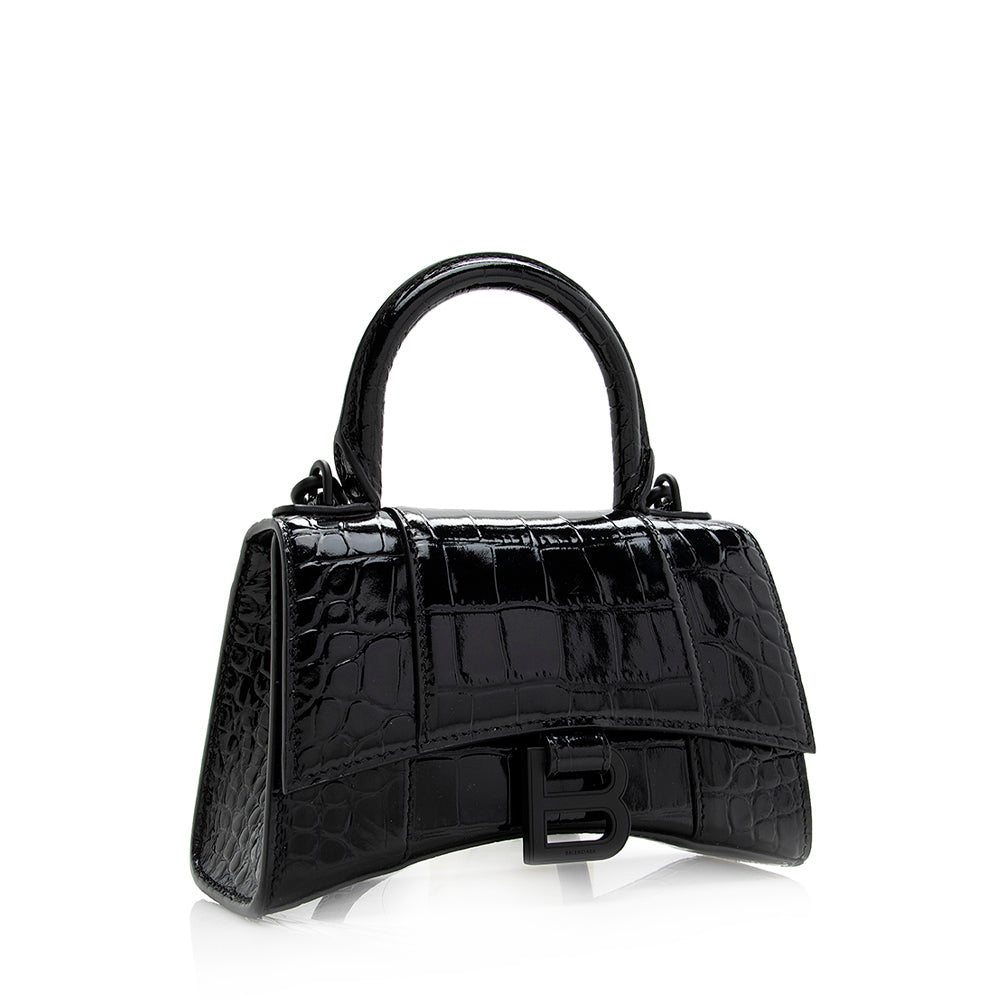 Luxury Balenciaga Shiny Croc Embossed Calfskin Hourglass XS Satchel (SHF-20783)