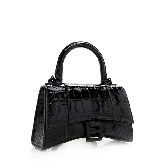 Luxury Balenciaga Shiny Croc Embossed Calfskin Hourglass XS Satchel (SHF-20783)