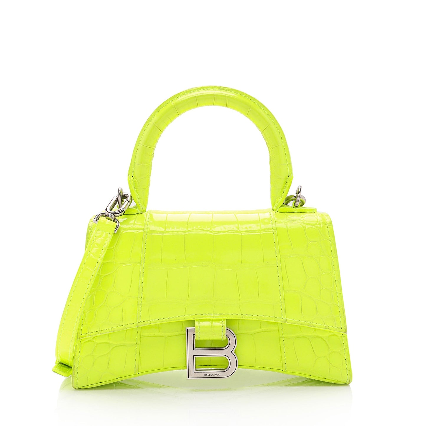 Luxury Balenciaga Shiny Croc Embossed Calfskin Hourglass XS Top Handle (SHF-vSVXrb)