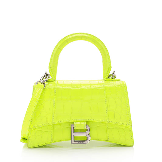 Luxury Balenciaga Shiny Croc Embossed Calfskin Hourglass XS Top Handle (SHF-vSVXrb)