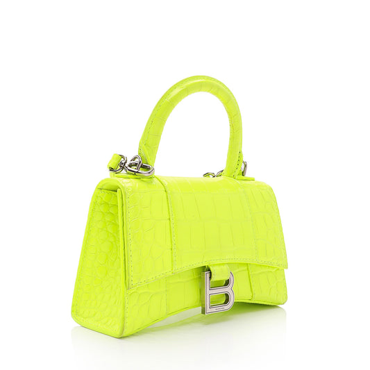 Luxury Balenciaga Shiny Croc Embossed Calfskin Hourglass XS Top Handle (SHF-vSVXrb)