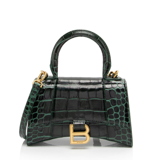 Luxury Balenciaga Shiny Croc Embossed Calfskin Hourglass XS Satchel (SHF-7TCss3)