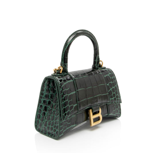 Luxury Balenciaga Shiny Croc Embossed Calfskin Hourglass XS Satchel (SHF-7TCss3)