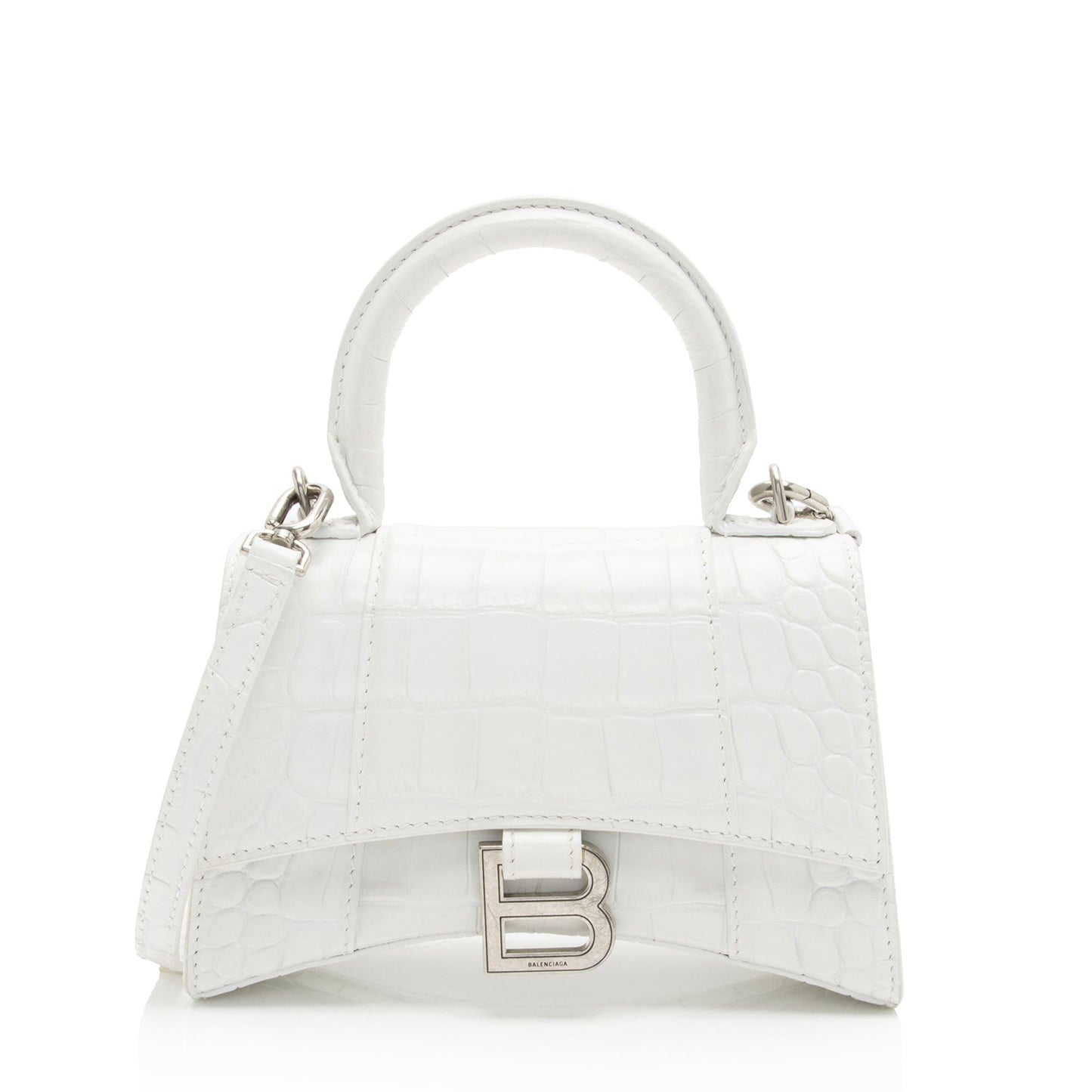 Luxury Balenciaga Shiny Croc Embossed Calfskin Hourglass XS Top Handle (SHF-phP4Bs)
