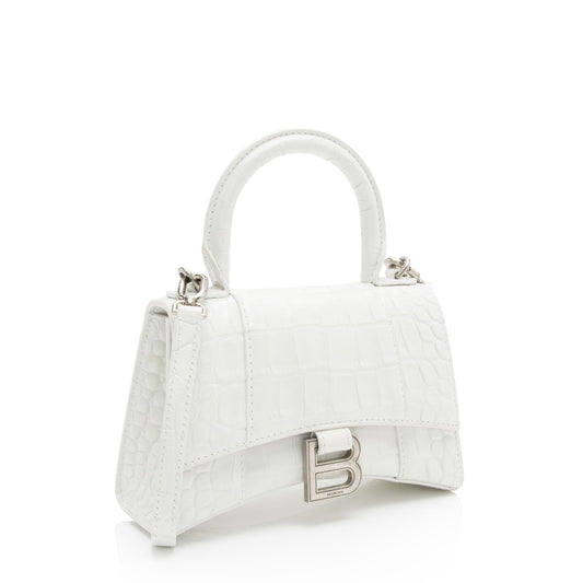 Luxury Balenciaga Shiny Croc Embossed Calfskin Hourglass XS Top Handle (SHF-phP4Bs)
