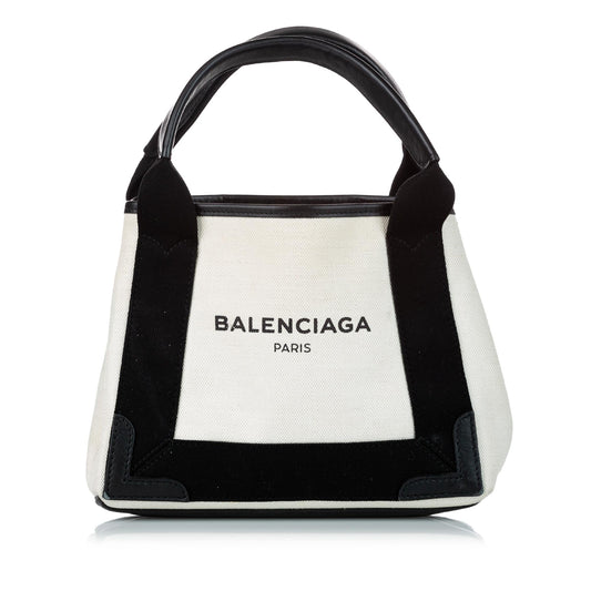 Luxury Balenciaga XS Navy Cabas Canvas Satchel (SHG-30718)