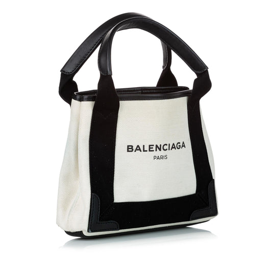 Luxury Balenciaga XS Navy Cabas Canvas Satchel (SHG-30718)