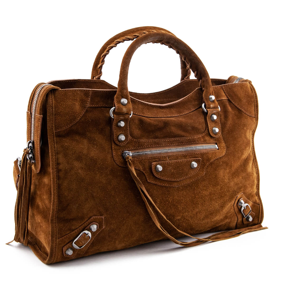 Luxury Balenciaga Dark Brown Cumin Suede Motocross Classic City Bag