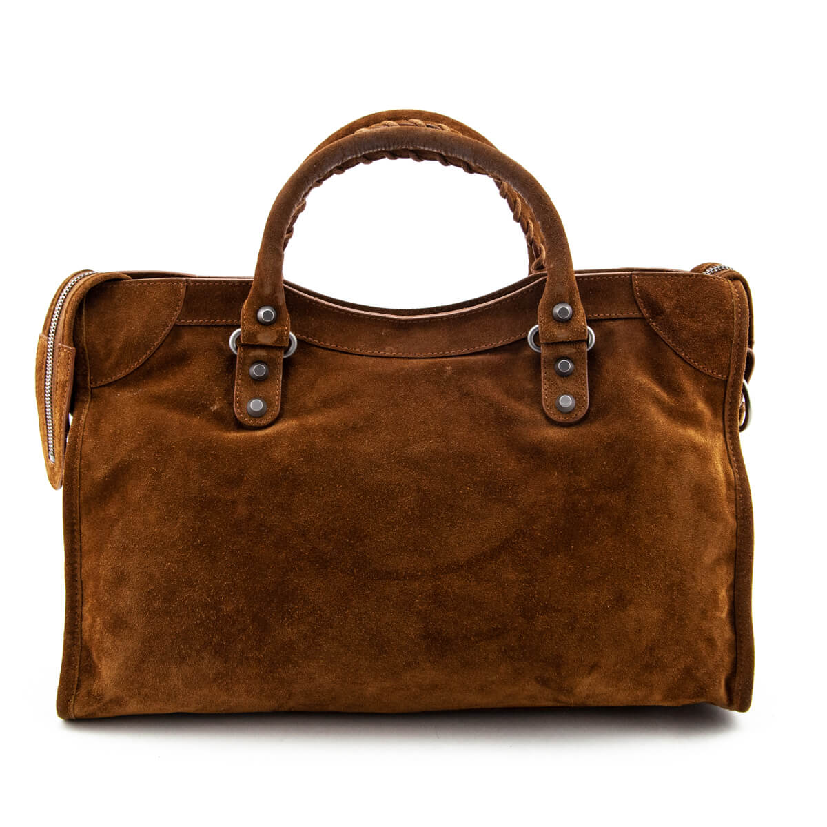 Luxury Balenciaga Dark Brown Cumin Suede Motocross Classic City Bag