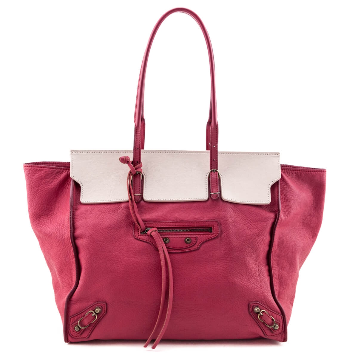 Luxury Balenciaga Fuchsia Calfskin Papier Ligne A5 Flap Tote Bag