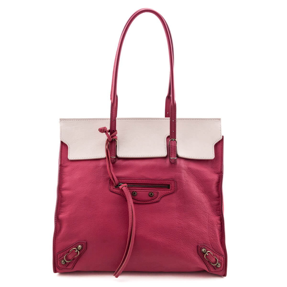Luxury Balenciaga Fuchsia Calfskin Papier Ligne A5 Flap Tote Bag