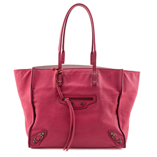Luxury Balenciaga Fuchsia Calfskin Papier Ligne A5 Flap Tote Bag