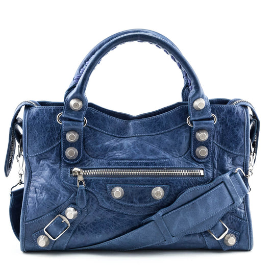 Luxury Balenciaga Ocean Goatskin Giant 21 Silver City Bag