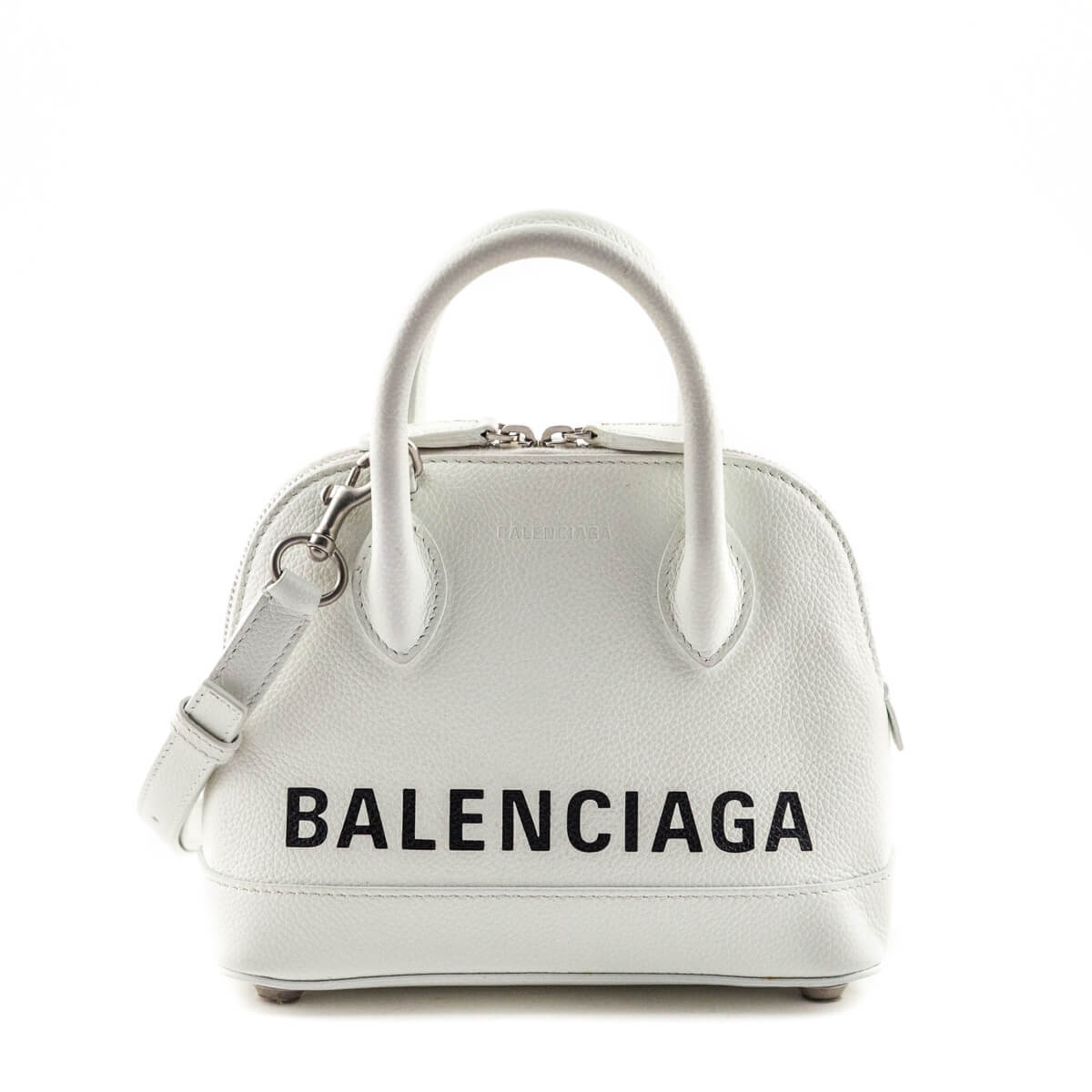 Luxury Balenciaga White Grained Calfskin XXS Ville Top Handle Bag