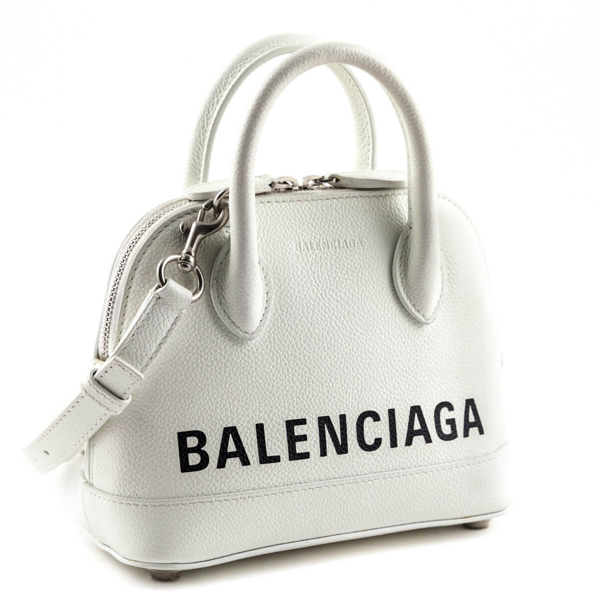 Luxury Balenciaga White Grained Calfskin XXS Ville Top Handle Bag