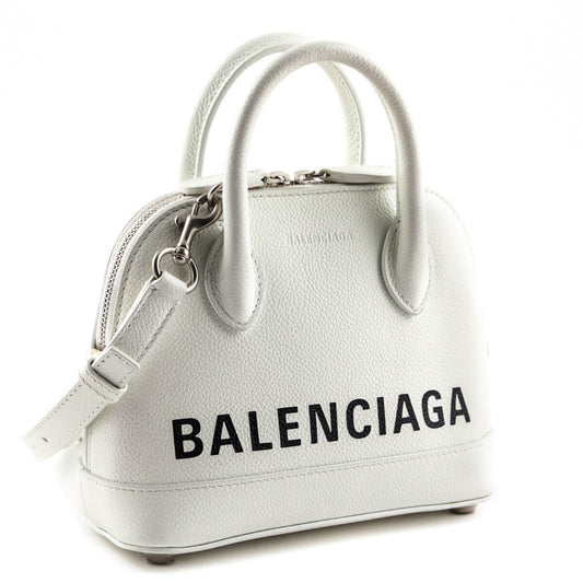 Luxury Balenciaga White Grained Calfskin XXS Ville Top Handle Bag