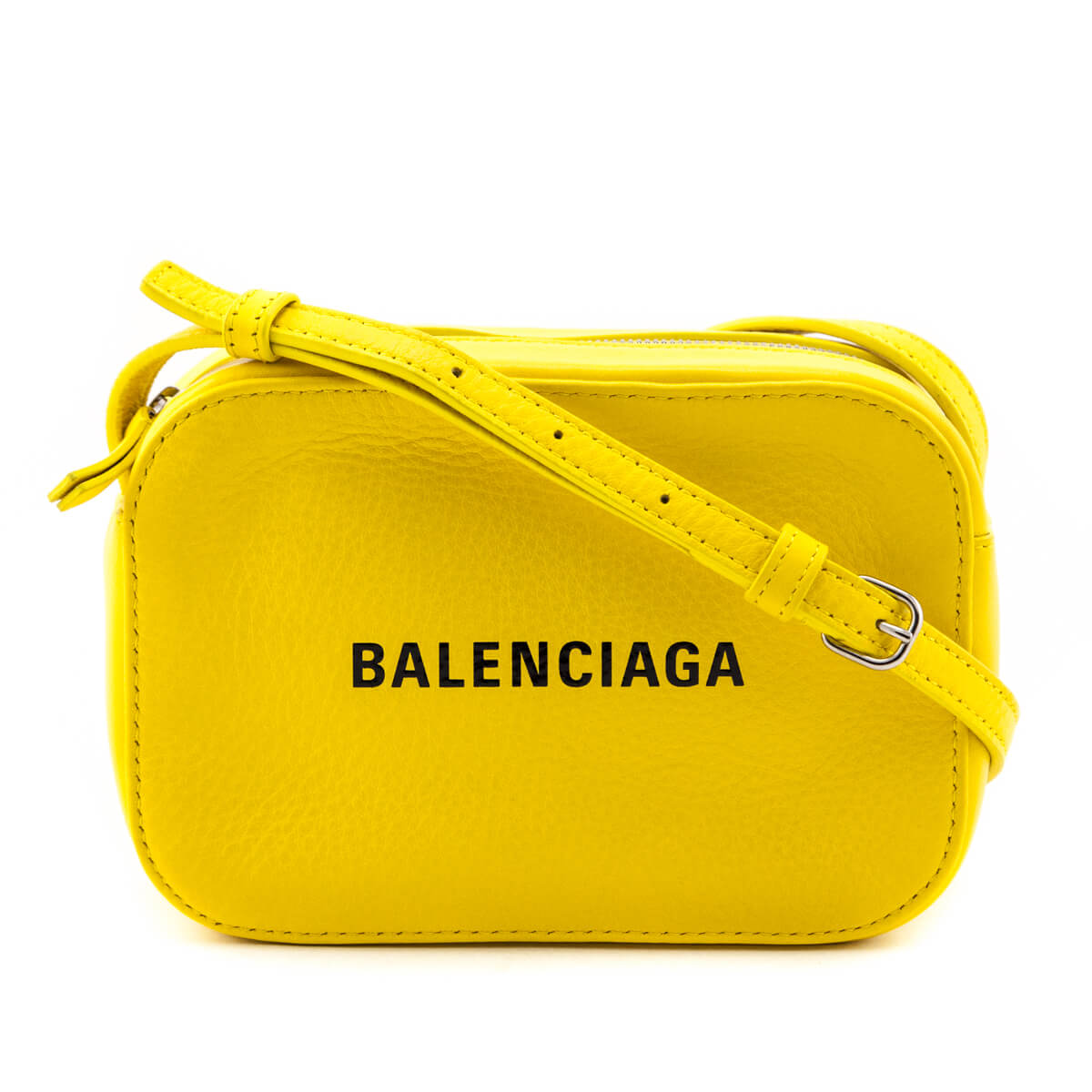 Luxury Balenciaga Yellow Calfskin Logo XS Everyday Camera Bag