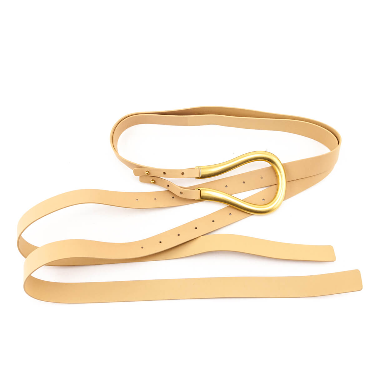 Luxury Bottega Veneta Beige Leather Double Skinny Horseshoe Belt Size M