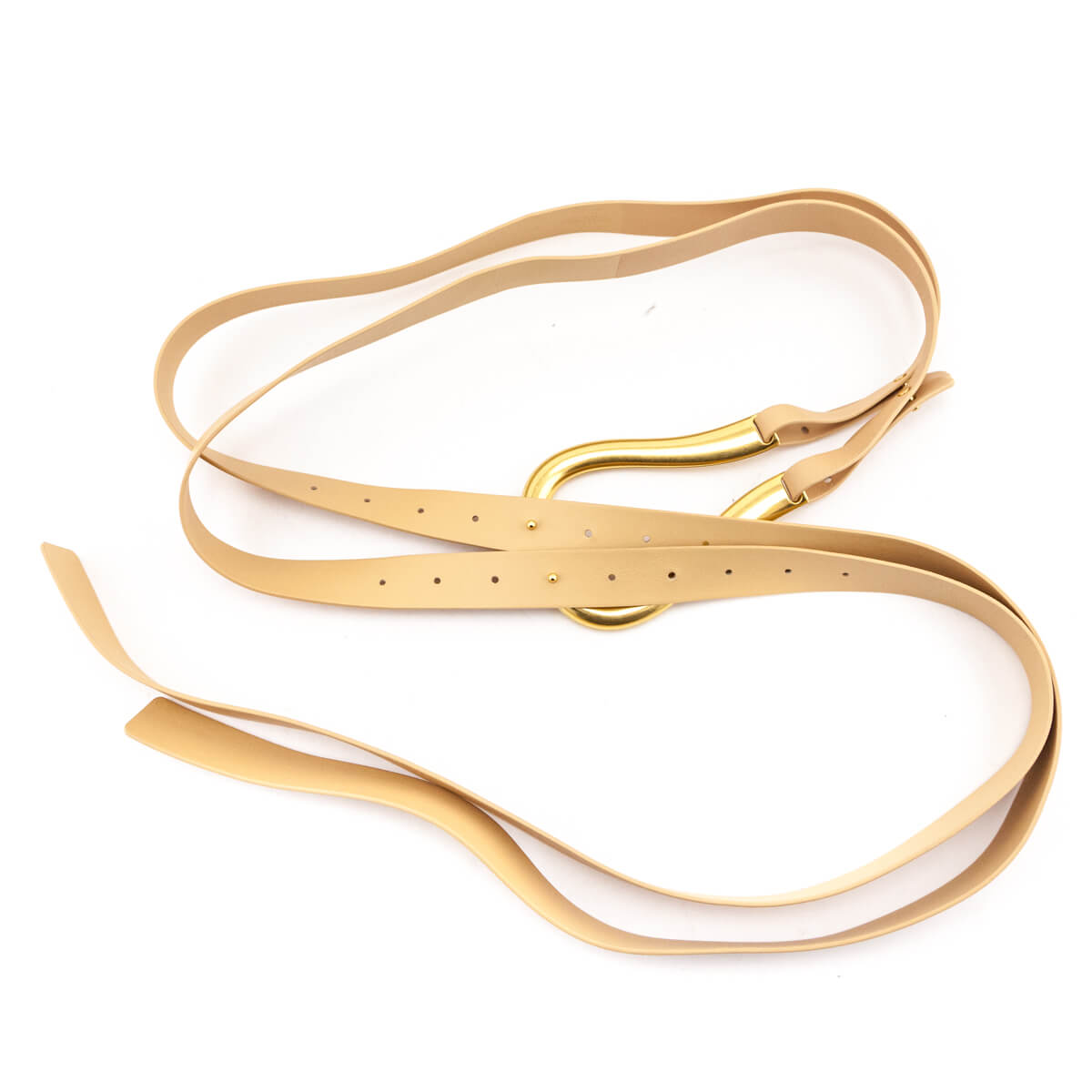 Luxury Bottega Veneta Beige Leather Double Skinny Horseshoe Belt Size M