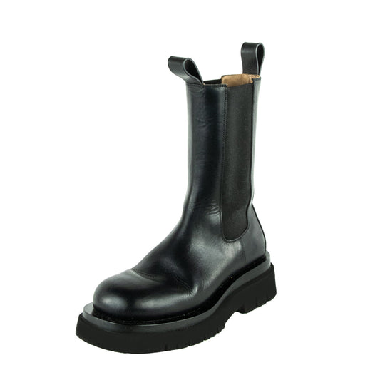 Luxury Bottega Veneta Black Calfskin The Lug Chelsea Boots Size US 8 | EU 38