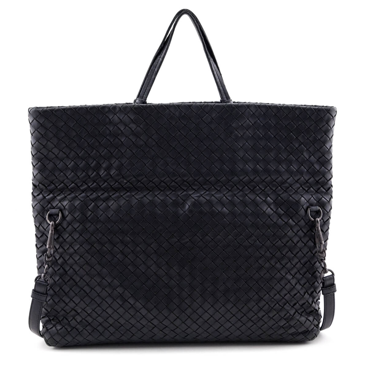Luxury Bottega Veneta Black Intrecciato Fold-Over Tote