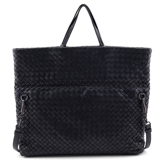 Luxury Bottega Veneta Black Intrecciato Fold-Over Tote