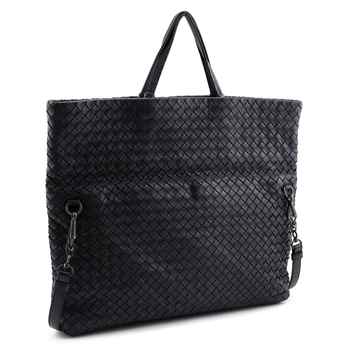 Luxury Bottega Veneta Black Intrecciato Fold-Over Tote