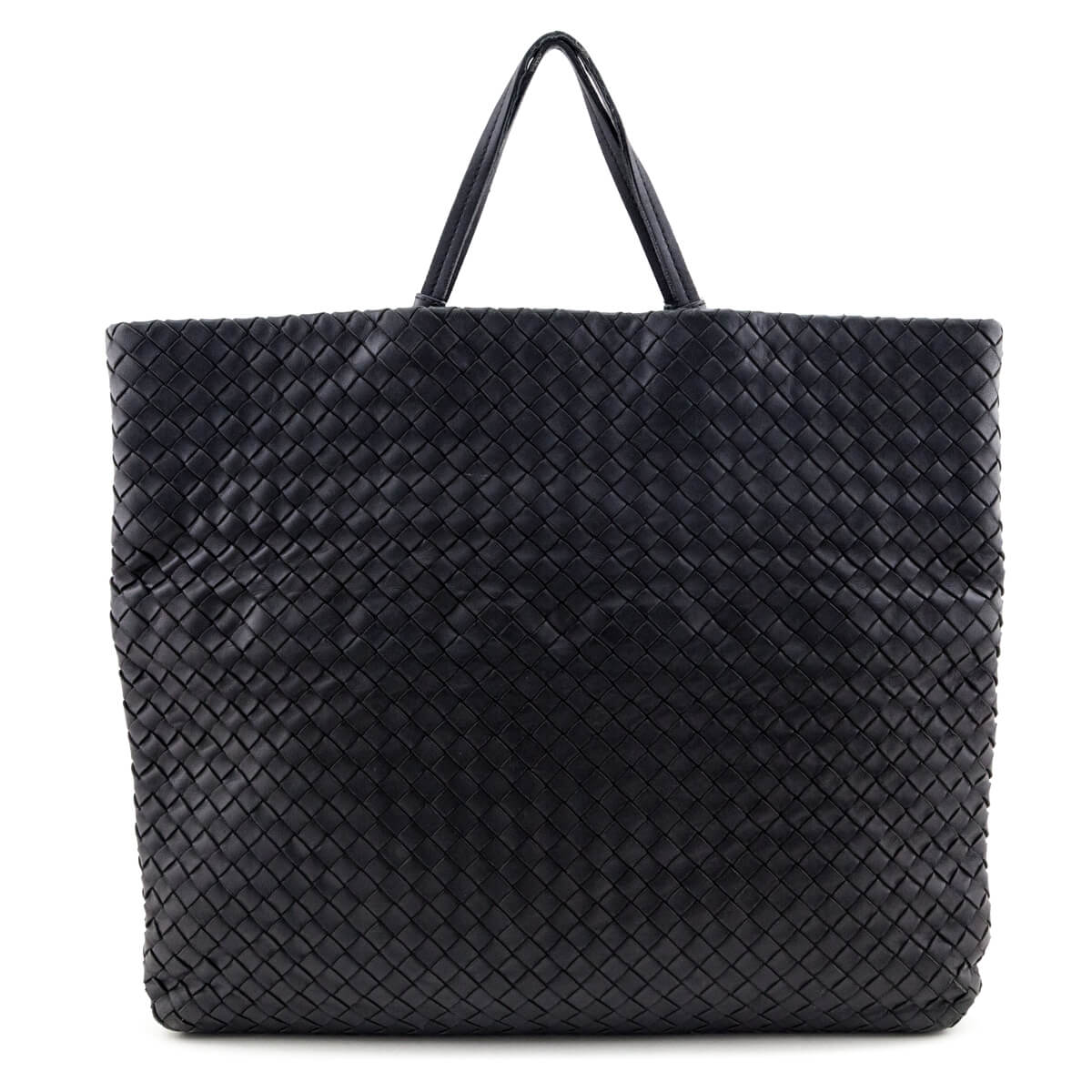 Luxury Bottega Veneta Black Intrecciato Fold-Over Tote