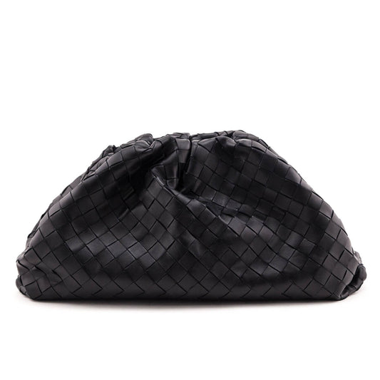 Luxury Bottega Veneta Black Lambskin Intrecciato Classic The Pouch Clutch