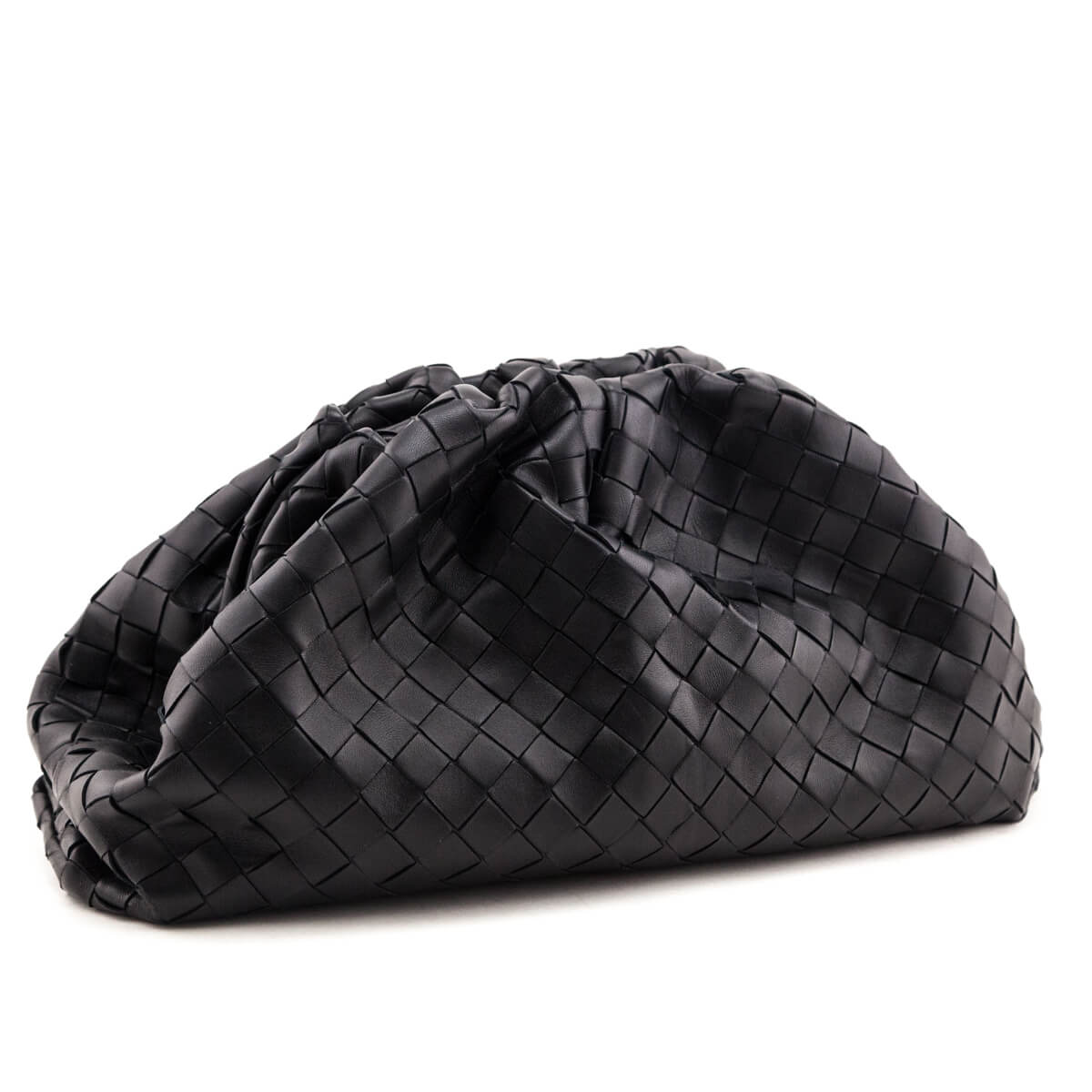 Luxury Bottega Veneta Black Lambskin Intrecciato Classic The Pouch Clutch
