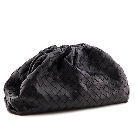 Luxury Bottega Veneta Black Lambskin Intrecciato Classic The Pouch Clutch