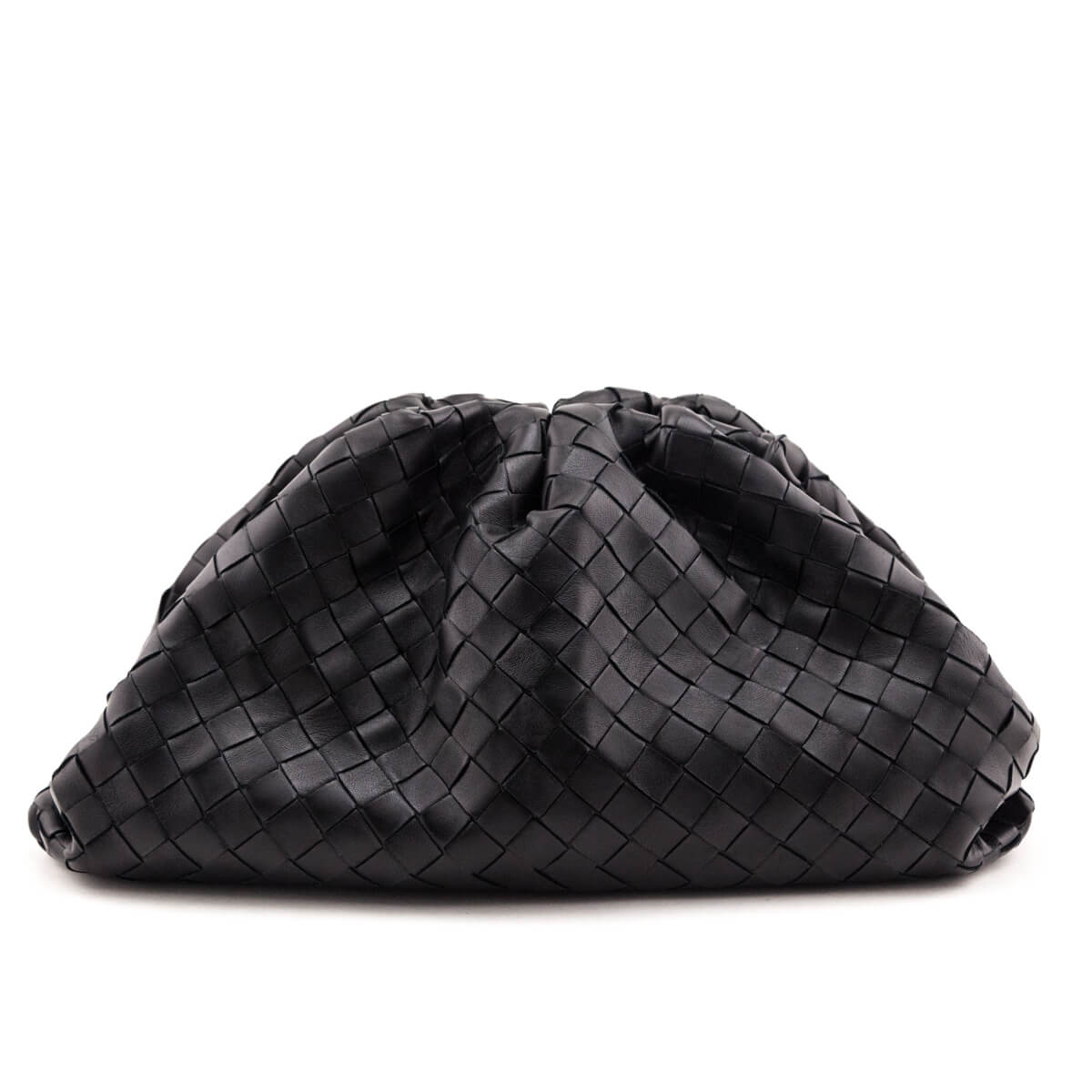 Luxury Bottega Veneta Black Lambskin Intrecciato Classic The Pouch Clutch