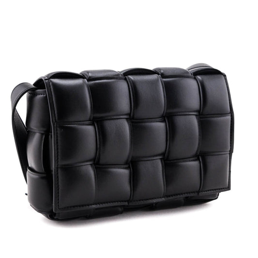 Luxury Bottega Veneta Black Lambskin Maxi Intreccio Padded Cassette Crossbody