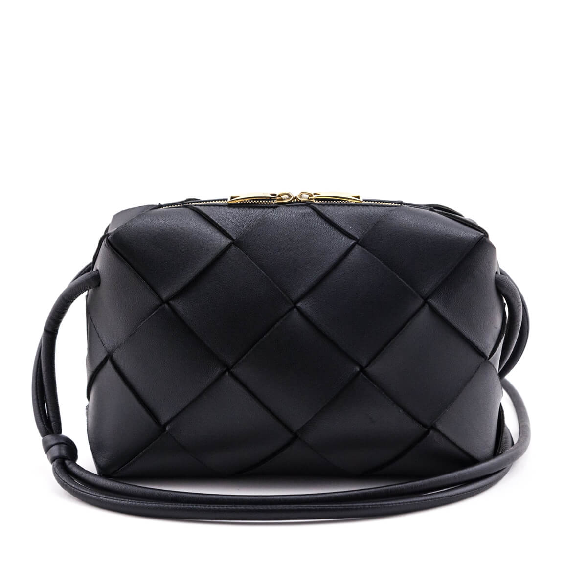 Luxury Bottega Veneta Black Lambskin Maxi Intreccio Small Cassette Camera Bag