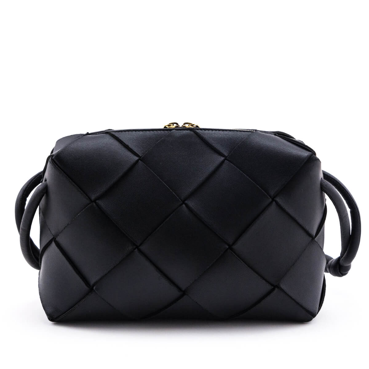 Luxury Bottega Veneta Black Lambskin Maxi Intreccio Small Cassette Camera Bag