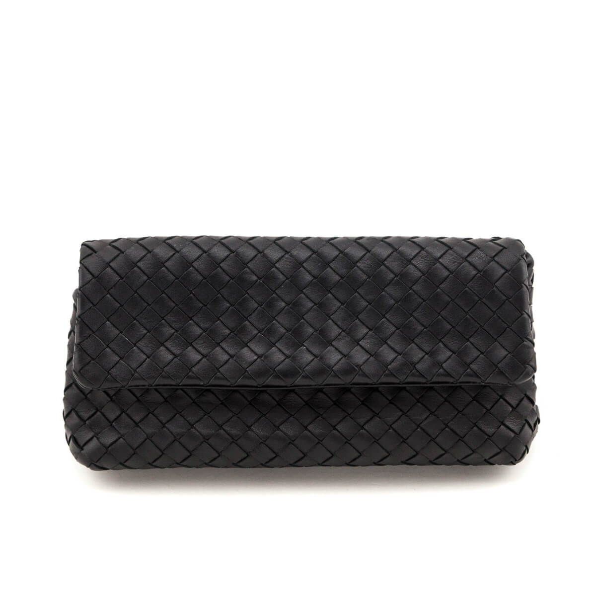 Luxury Bottega Veneta Black Nappa Intrecciato Flap Clutch