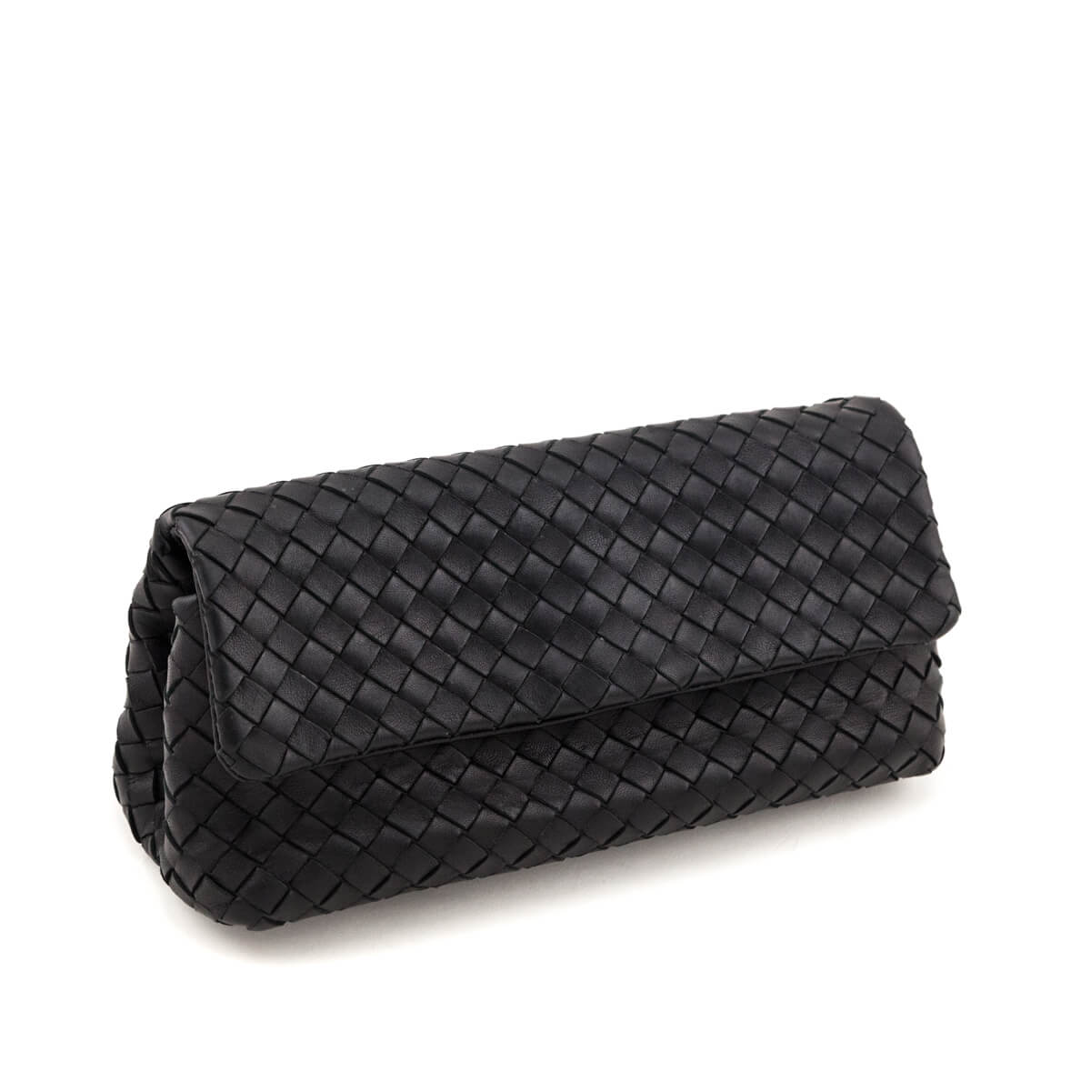 Luxury Bottega Veneta Black Nappa Intrecciato Flap Clutch