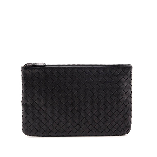 Luxury Bottega Veneta Black Nappa & Snakeskin Intrecciato Medium Zip Pouch