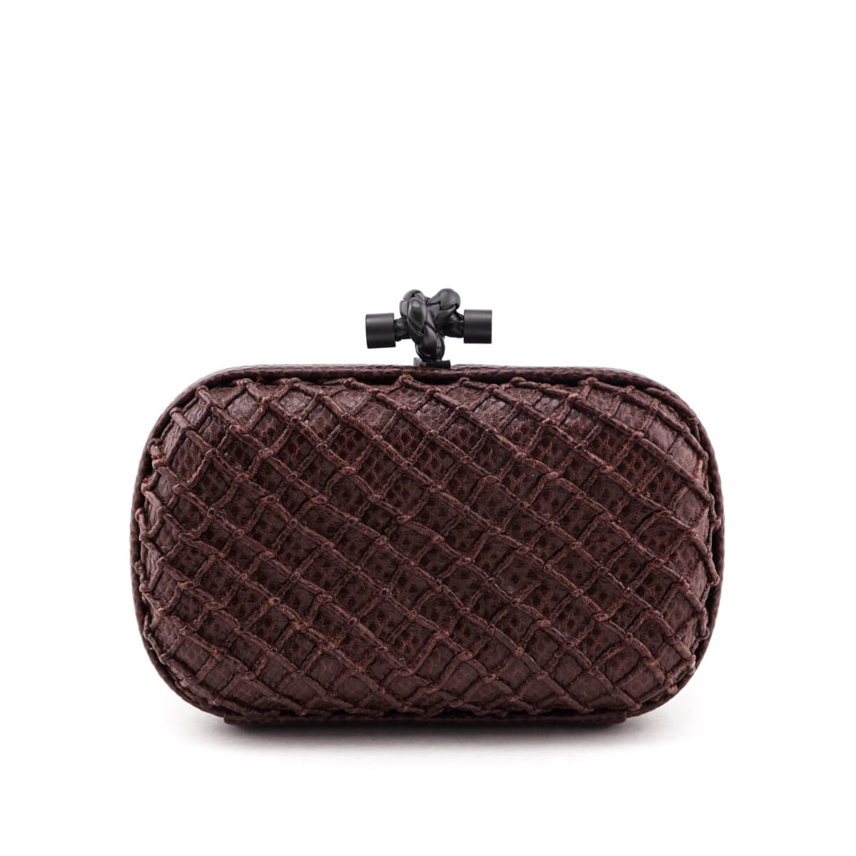 Luxury Bottega Veneta Burgundy Karung Intrecciato Knot Clutch