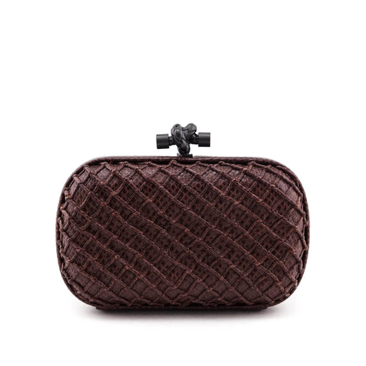 Luxury Bottega Veneta Burgundy Karung Intrecciato Knot Clutch