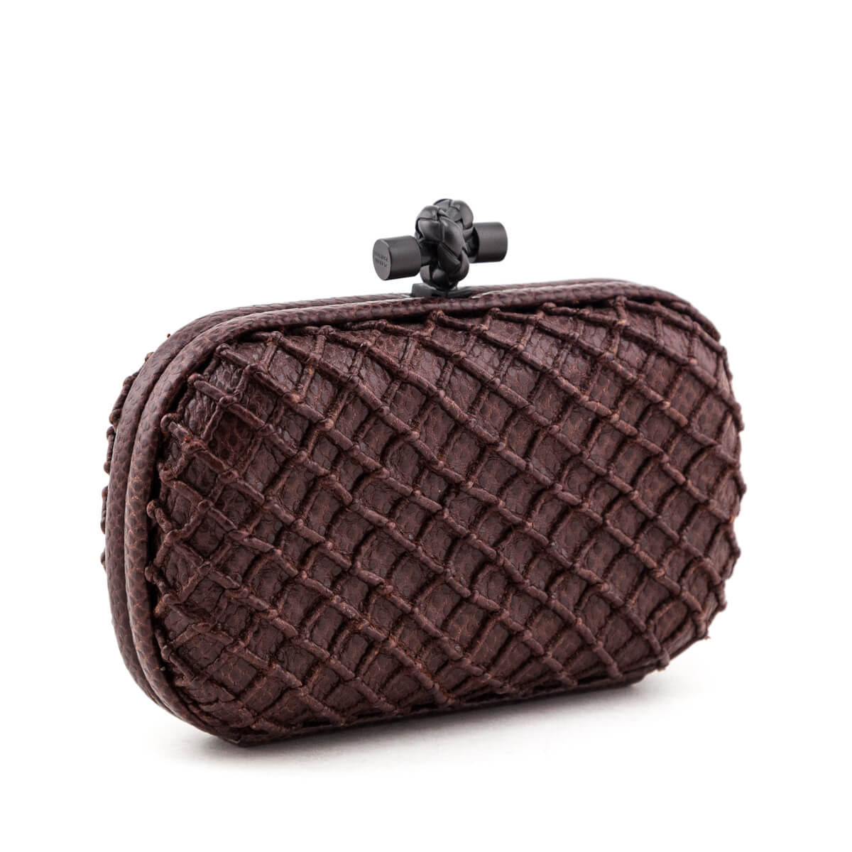 Luxury Bottega Veneta Burgundy Karung Intrecciato Knot Clutch