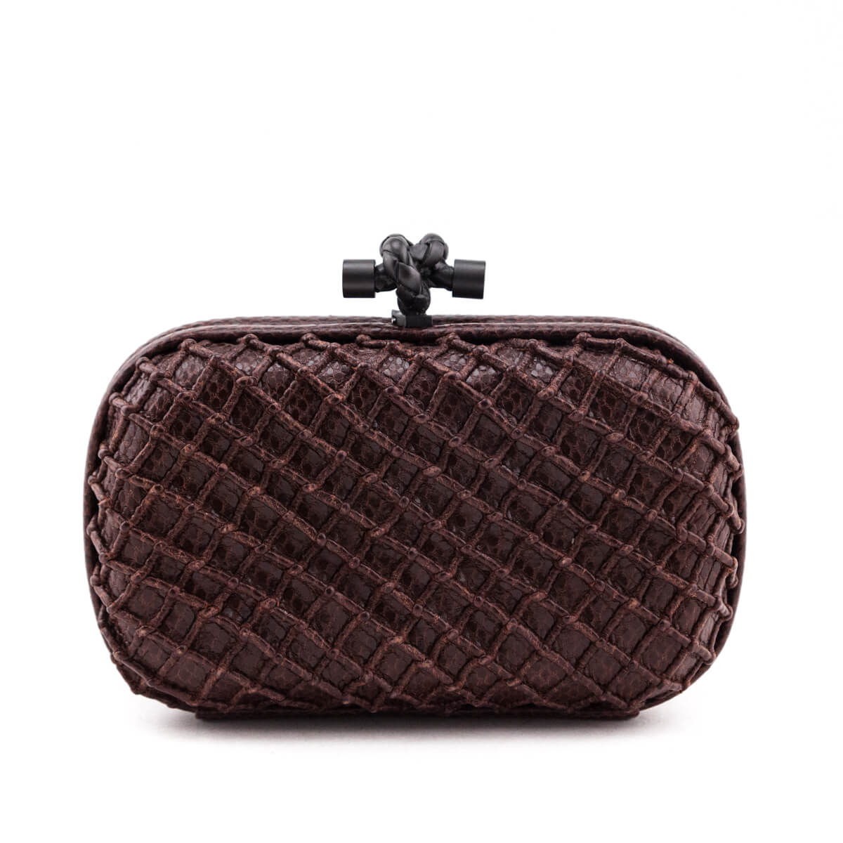 Luxury Bottega Veneta Burgundy Karung Intrecciato Knot Clutch